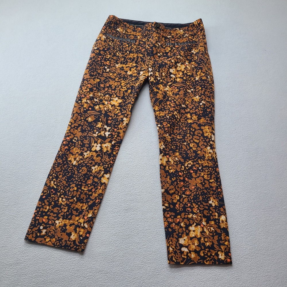 Anthropologie The Essential Slim Pants Women 4 Yellow Floral Excellent Stretch